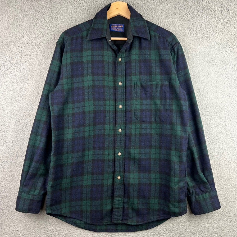 Pendleton Lodge Shirt Mens Small Blackwatch Tartan Plaid Pure Virgin Wool Blue